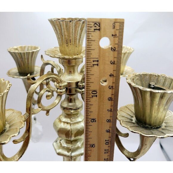 Vtg Dilly Candelabra 5 Arm Gold 12" Candle Stick Holder Marble Base W/ Crystals - Picture 13 of 15